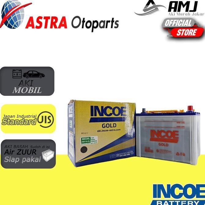 * Incoe Gold Astra Aki Mobil Toyota Fortuner Diesel 80D26L - 70Ah Aki Basah *