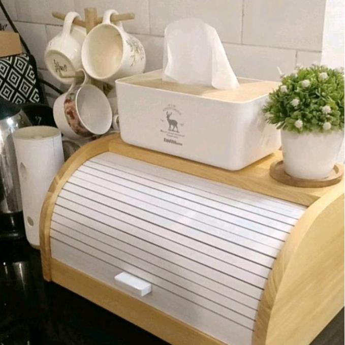 bread box/tempat penyimpanan roti serbaguna Kayu