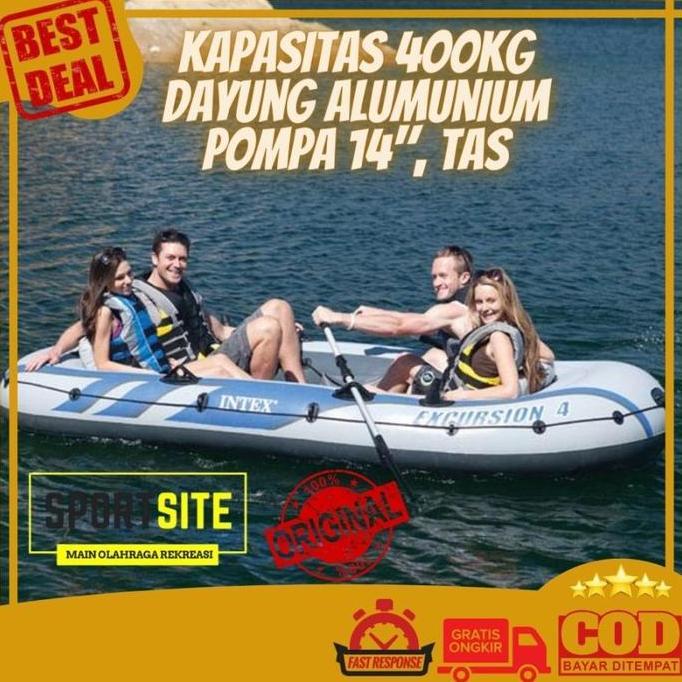 Intex Excursion 4 Set Kapal Perahu Karet Renang Dewasa Inflatable Boat Paket Perahu Karet + Dayung +