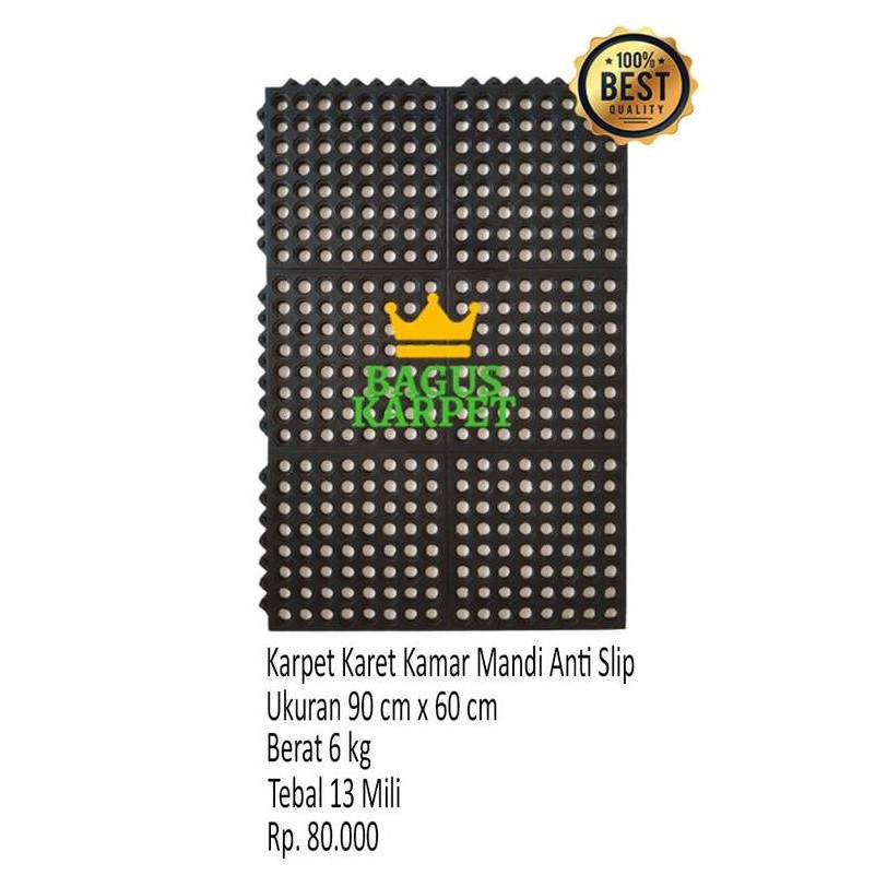 Keset Karpet Karet Kamar Mandi Anti Slip Wsm Uk. 60 X 90 Cm Tbl 13 Mm