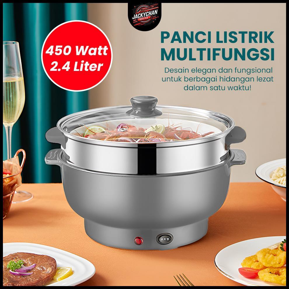 JC Panci Listrik Multifungsi 2.4L Dengan Kukusan Stainless Lebar 22CM Alat Masak Khusus