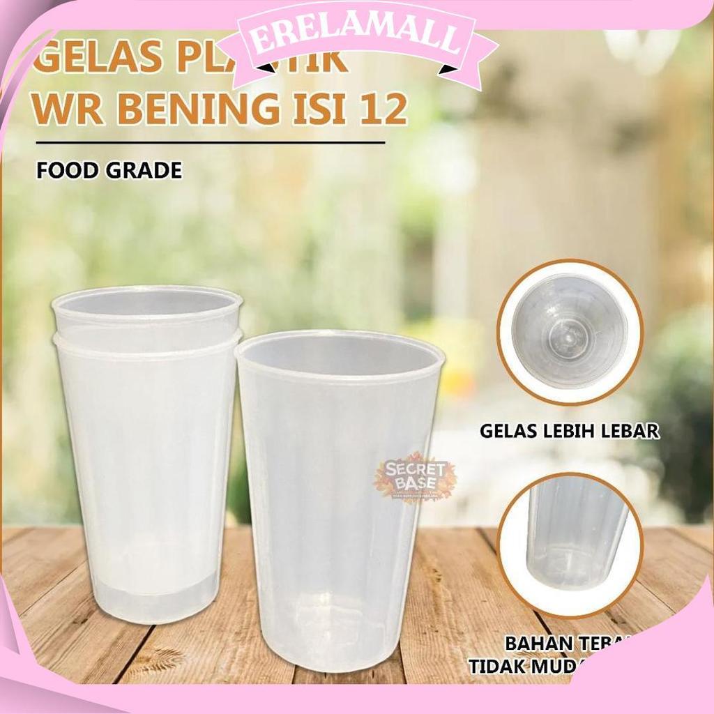 (Isi 12Pcs) Gelas Bening Premium - Gelas 1 Lusin Aesthetic / Cangkir Plastik Lusinan Promo Puncak