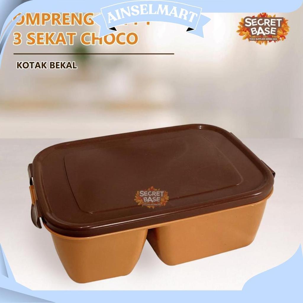 Ompreng Happy 3 Sekat Choco - Ompreng Kotak Makan / Kotak Bekal / Lunch Box Sekat Gratis Ongkir