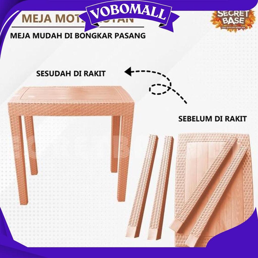 Meja Motif Rotan - Meja Plastik Besar / Meja Tamu / Meja Kafe Teras Taman Promo Puncak