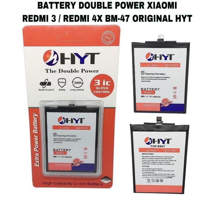 DT30 >> BATTERY DOUBLE POWER XIAOMI REDMI 3 REDMI 4X BM-47 ORIGINAL HYT