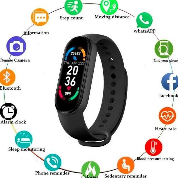 DT16 >> M6 Smartband Smartwatch Xiao Mi Band Layar Warna Monitor Detak Jantung