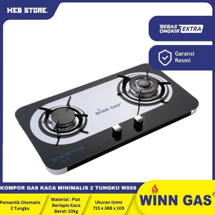 CORVUS Kompor Gas Kaca Minimalis Pemantik Otomatis 2 Tungku W888 WINN GAS