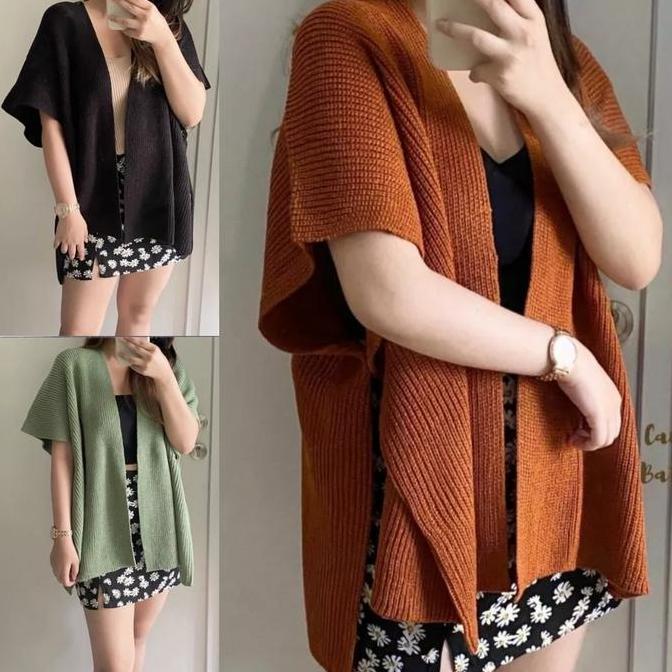 Baju Cardigan Outer Top Rajut Batwing Hitam Burgundy Putih Maroon Dusty Pink Denim Magenta Mewah dan
