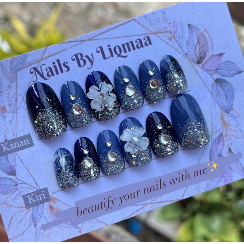 50% Off Kuku Palsu Navy Kombi Bunga/ Kuku Palsu Wedding