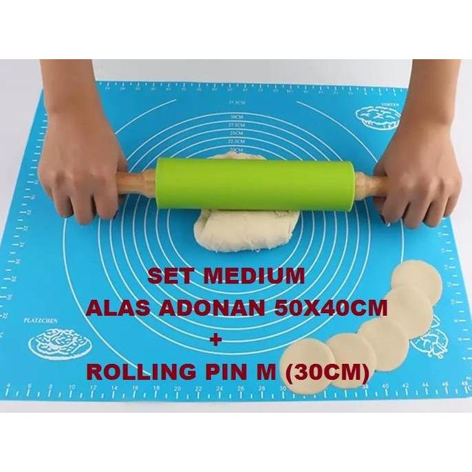 SET ROLLING PIN DAN ALAS ADONAN KUE ALAS ADON KUE BAKING TOOLS SILIKON
