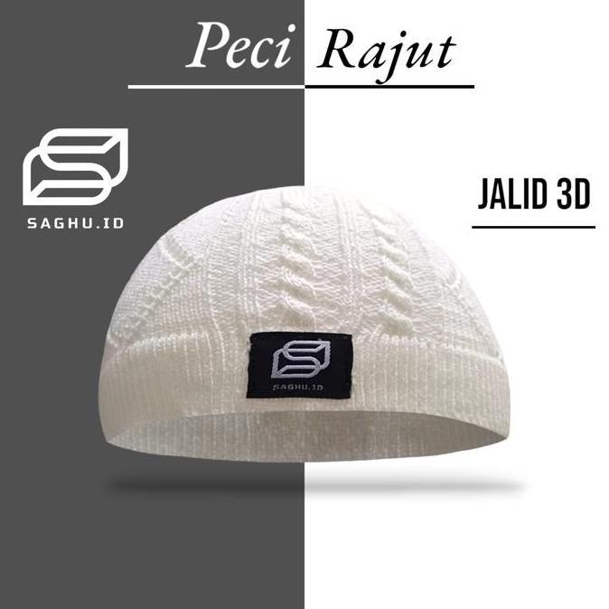 DA84 }} Peci Jalid3D Rajut Handmade Tebal Beanie Pria dewasa Muslim Kopiah Songkok Motif Hitam Katun