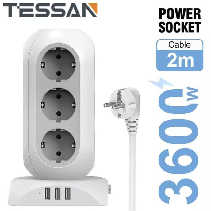 LIBARDIRT- TESSAN TPS02-DE Stop Kontak 12 AC Power & 3 USB Port Extension Socket Power Strip with 12