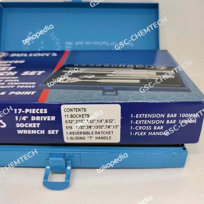 Kunci Socket Set Bullock Inch 1/4" DR 17Pcs 6PT (5/32" s/d 1/2")