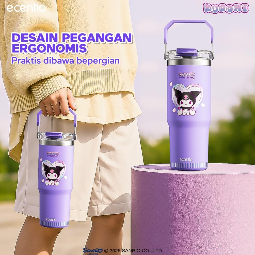 2pcs Kuromi SetEcentio lunch box 304 stainless 900ml tumbler /Kotak Makan 4 Sekat Tahan Panas Dan An