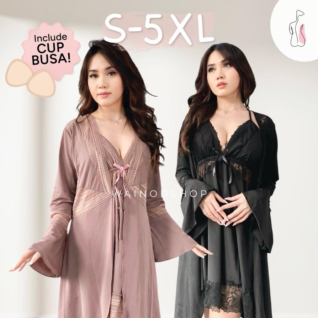 Bella + Cup (S-5XL) Sexy Lingerie Dress + Kimono Set Pakaian