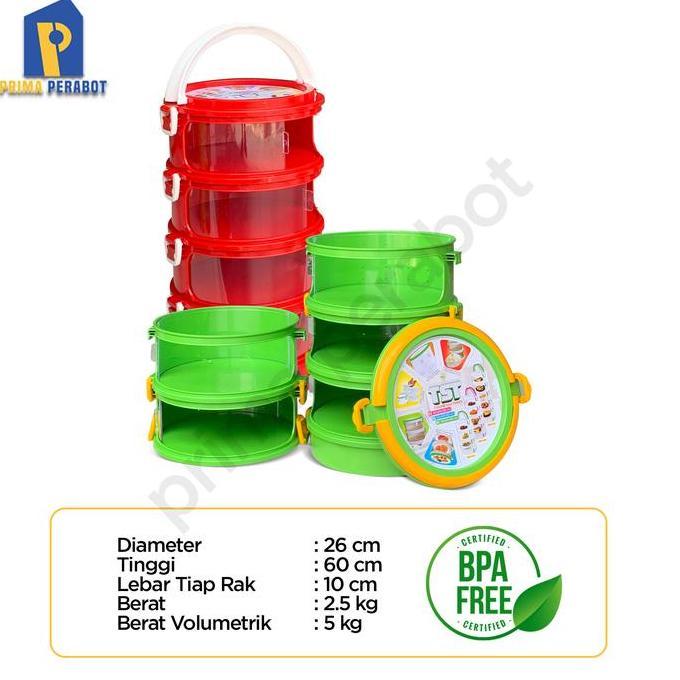 Tudung Saji Susun 5/ Rak Penutup Makanan susun 5 Hijau Merah