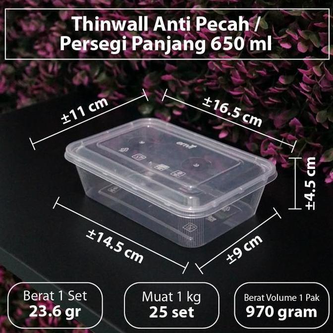 (Bekasi) Thinwall Anti Pecah 650 ml - Thinwall ENVI - Rectangle