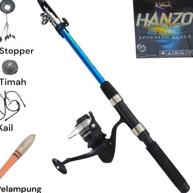 Ter Set Pancing Hanzo 200 6 Bearing Siap Pakai Joran Panjang 1.5 Meter Kean 10 Lbs 5Kg Free Senar