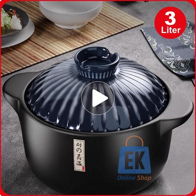 Panci Keramik Tahan Api 3 Liter KIMITSU Q8806-9 | Panci Casseroles | Panci Obat | Panci Sapo | Panci