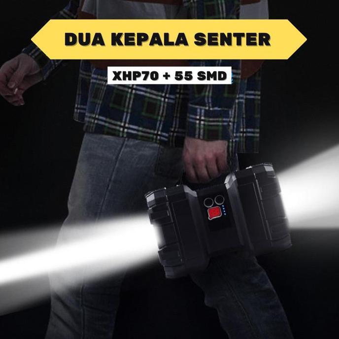 Senter Besar Super Terang Sorot Jarak Jauh Cas Usb Charge Anti Air