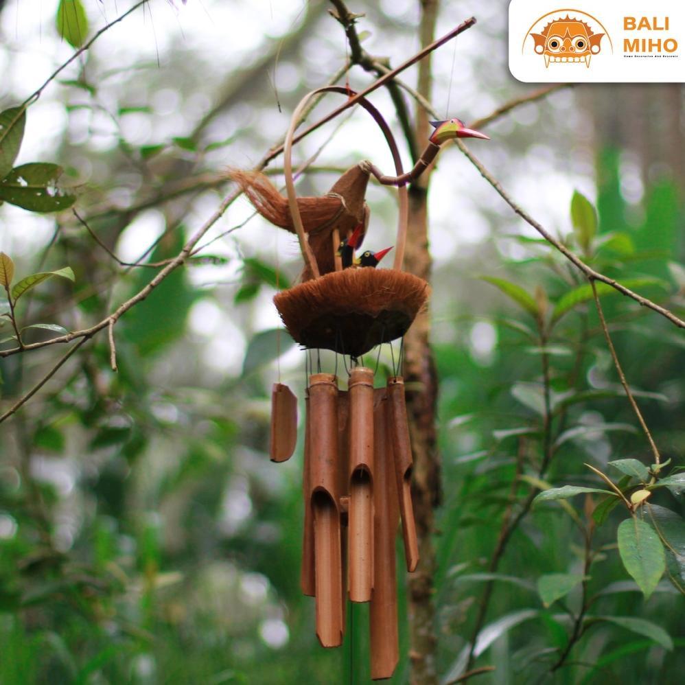 Promo Cod Lonceng Angin Bambu Motif Burung - Genta Angin Bambu - Gantungan Bambu - Lonceng Bambu - L