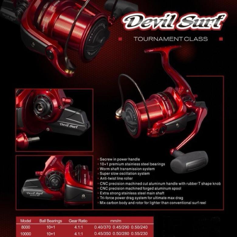 Reel laut Kyoto Devil Surf 8000 10000 12000 Power Handle long cast spool putaran reel halus Katrol