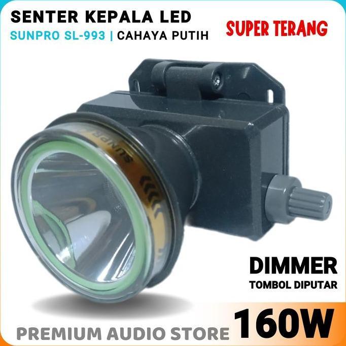 Senter Kepala 160W Cahaya Putih Super Terang Led Sunpro Sl-993 Waterproof Tahan Air | Senter Isi Ula