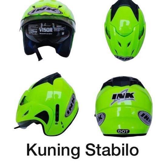 Helm Double Visor Model JP8 Warna Glossy Hijau Stabilo