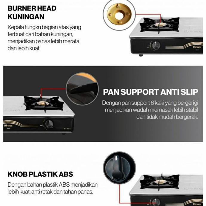 Kompor Gas 2 Tungku Rinnai RI 602 E Kompor Stainless Rinnai 602E