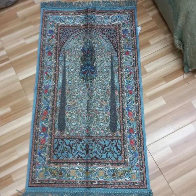 Sajadah Aydin Carpet Tipis Bordir Ukutan 70X110 Muslim Motif Turki Hitam