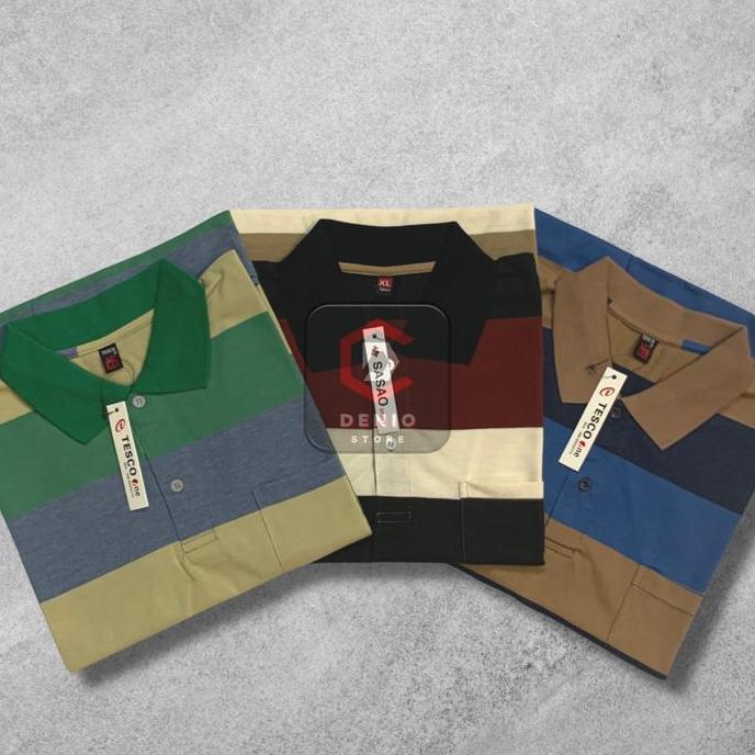 DF256>> [HARGA SATUAN] Kaos Salur Berkerah Saku Depan Pria Dewasa | Kaus Krah Motif Garis Cowok Kere