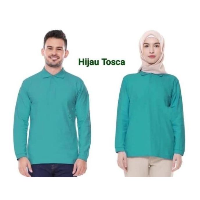 DB152 }} Kaos kerah FO POLOS lengan panjang HIJAU TOSCA bahan premium quality