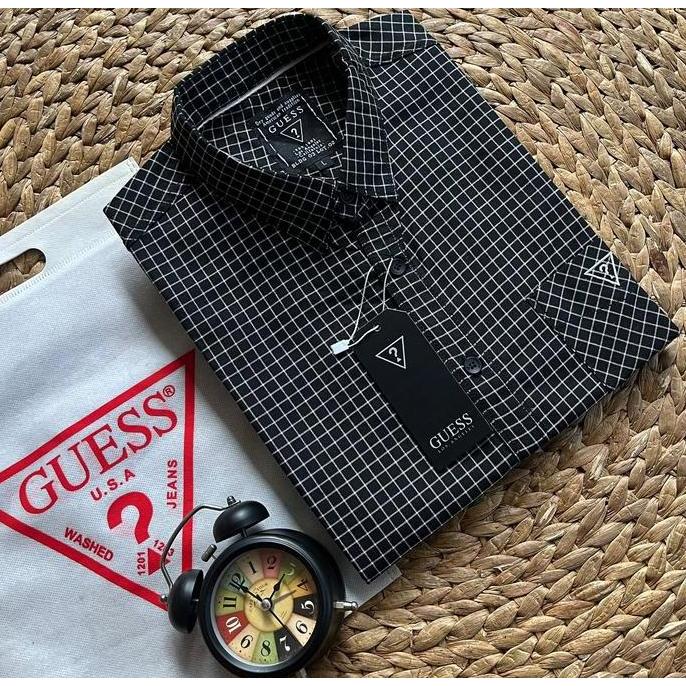DS59 >> Kemeja Formal Guess Original Kantor Pria Lengan Pendek / Kemeja Ganham Pria Full Catton / Ke