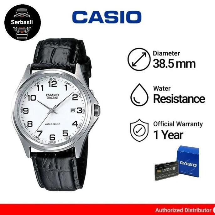 Jam Tangan Pria Casio MTP-1183E-7B White Dial Black Leather Strap Original Bergaransi