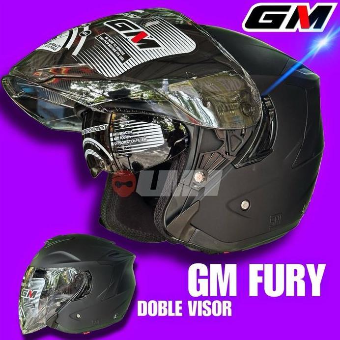 Helm Gm Fury Doble Visor/ helm Halface Pria Wanita