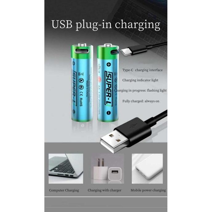 Baterai Charger USB Type C AAA / AA 1.5V Rechargeable