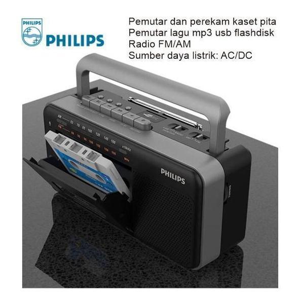 Pemutar Kaset Pita Philips Tar3568 Kaset Recorder - Radio Fm/Am - Pemutar Lagu Mp3 Usb - Philips Tar