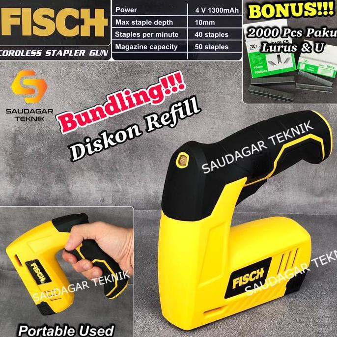 Mesin Paku Staples Tembak 2 In 1 Baterai Fisch Cordless Stapler Gun AGR