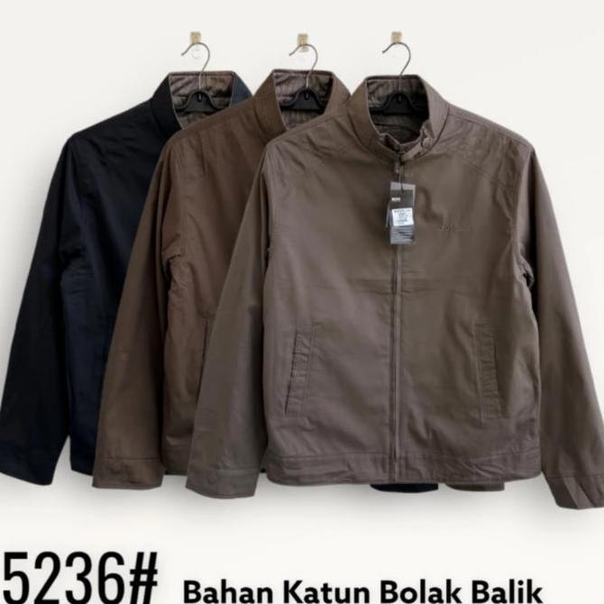 Promo Jaket bomber pria import casual merk boss original katun bolak balik COD