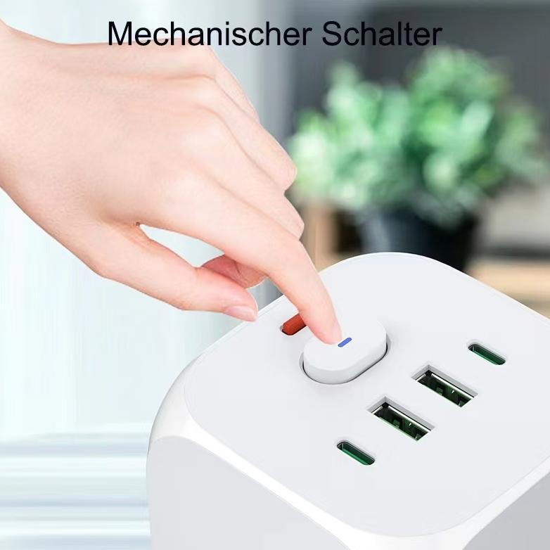 2500W Stop kontak colokan listrik kubus 7-in-1 / 3 Lubang+2 USB+2 Tipe-C Fast charging Daya Stop Kon