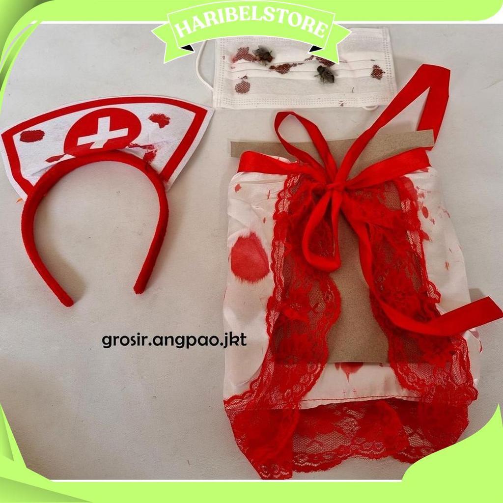 Kostum Bando Masker Suster Set Halloween Party Cosplay Hantu Suster Ori