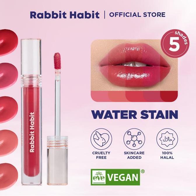 Rabbit Habit Water Stain Liptint - EVEVegan Lip Tint Tahan Lama, Melembapkan Bibir dengan Ekstrak Pe