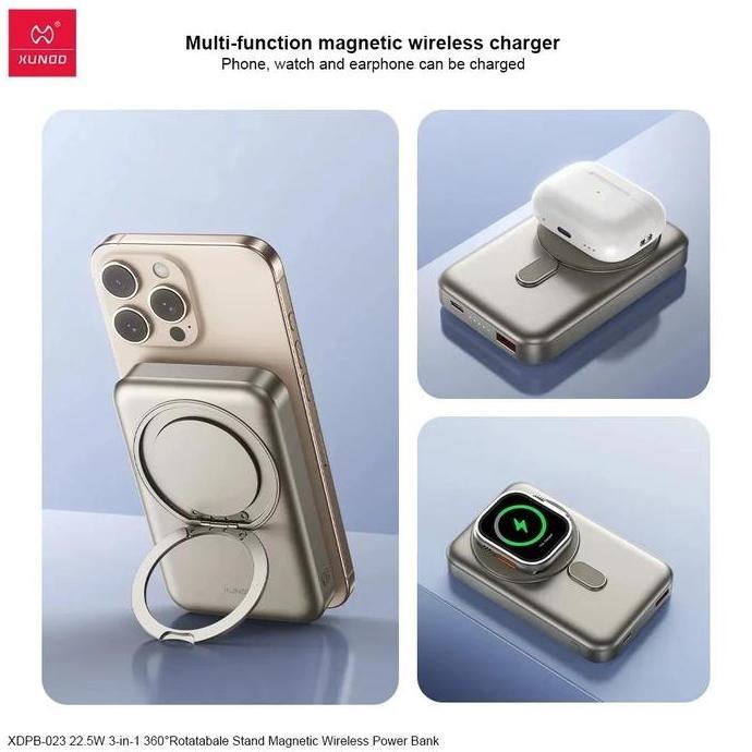 XUNDD 22.5W 10000mah Powerbank 3 IN 1 360 Derajat Rotatable Stand Magnetic Wireless Power Bank / PD2