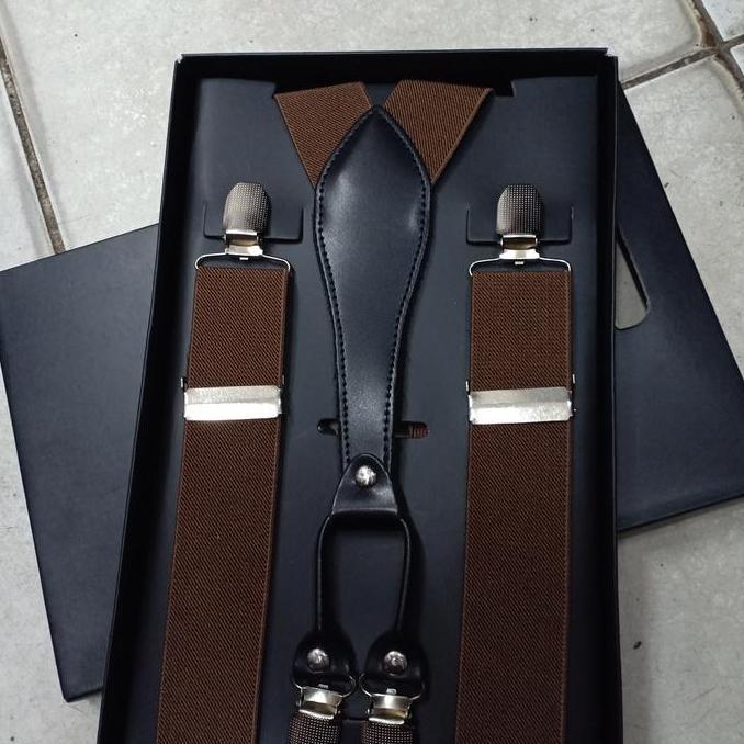 DY117 - Suspender Pria Suspender Polos Kaki 4 UK 3,5 Suspender Lux-Coklat