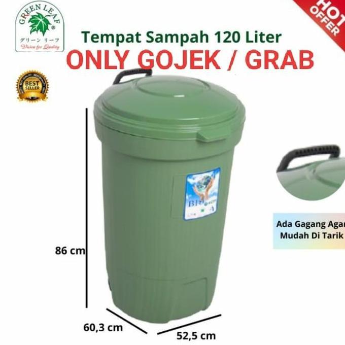 Gogatomi Tong Sampah Aesthetic Tong Sampah Besar Roda 120 Liter/ Tempat Sampah Besar Roda Green Leaf
