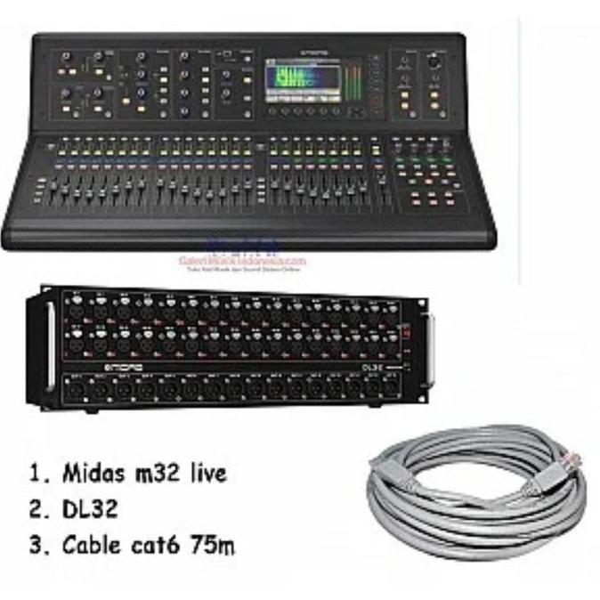 MIDAS M32 LIVE + DL32 + CABLE CAT6 @75M 32 CHANNEL DIGITAL MIXER ORIGINAL DAN TERPERCAYA