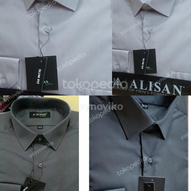 Kemeja Modern kerja Pria Polos Alisan Slim Fitt Abu Muda dan Tua