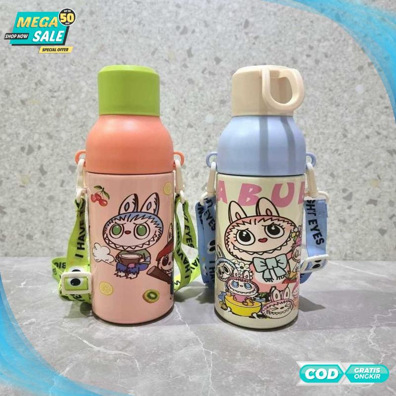 Diskon // Botol Tempat Air Minum Stainless 304 600ml/ Tumbler Anak Sekolah Tali Panjang + Box - 2025