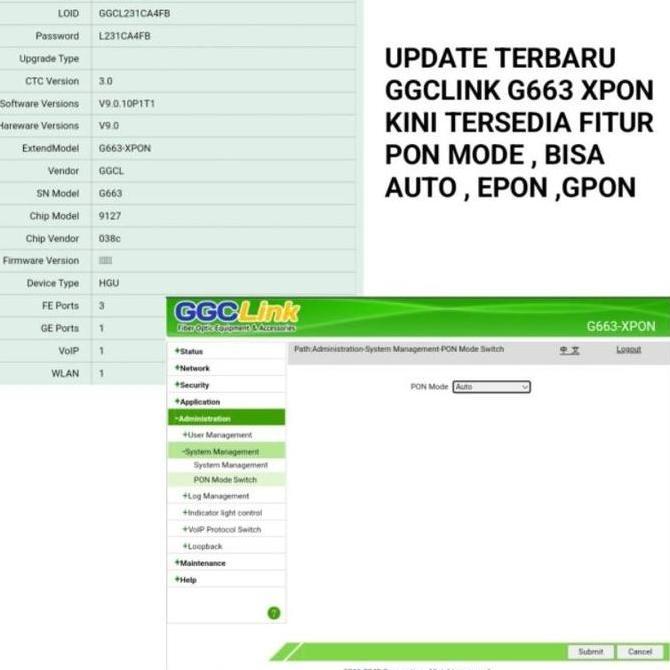 ONT XPON GGCLink G663 New Baru EPON GPON ONU Bukan ZTE F663NV3A Original