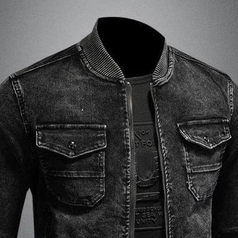 DF348>> Jaket jeans pria boomber rip hitam full resleting atasan pria casual keren distro